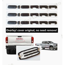 Custom Auto 3PC 2019+ Matte BLACK GMC SIERRA LETTER Overlay EMBLEM 1500 2500 3500 AT4 DENALI
