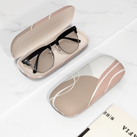 ZAXMEY Eyeglasses Case, Portable Hard Shell Protective Case For Glasses, Eyeglass Holder Box for Women and Men with Cleaning Cloth, Minimalist Lines