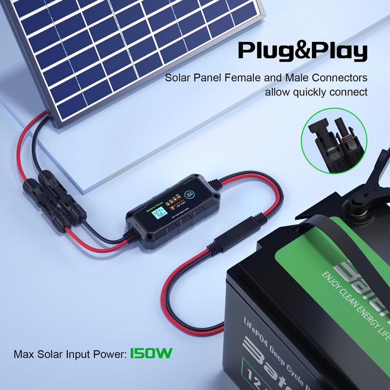 Bateria Power 10A 12V MPPT Solar Charge Controller, Intelligent Solar