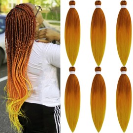 Ai Yuchen Ombre Ginger Golden Orange Braiding Hair Pre Stretched Kanekalo Braids Colored Hair Extensions for Braiding Hypoallergenic Knotless Pre-Stretched Braiding Hair 26 Inch
