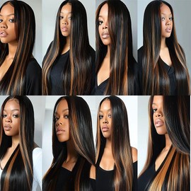 BilltiiWW P1B/30 Bundles Ombre Straight Human Hair Bundles Two Tone Black and Brown Bundles Human Hair Straight Bundles Brazilian Human Hair Weave Soft and Silky for Black Women 20 22 24 Inch