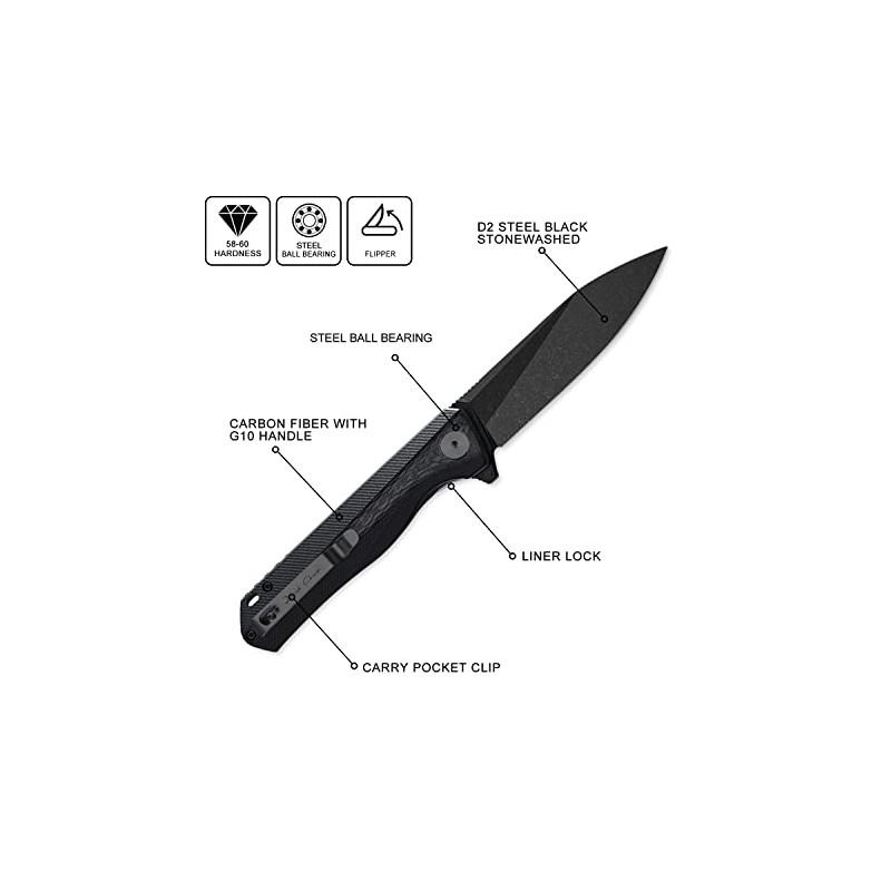 Petrified fish PF818 Cuchillo Plegable 3.54 inch Cuchilla de Black