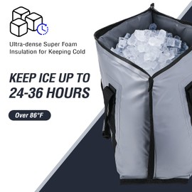 Buffalo Gear Insulated Fish Cooler Bag Flat Bottom,35L Waterproof Fish Kill Bag,Small Fishing Bag Leakproof Fish Cooler (Gray)