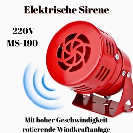 MS-190 Electric Siren, 220 V 120 Db Red Mini Metal Siren Alarm Engine Alarm Industrial Sound Electrical Protection Against Theft
