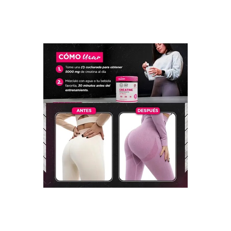 Creatina Mujer 5000mg Colágeno Bovino Bcaa Recuperación Sin Sabor
