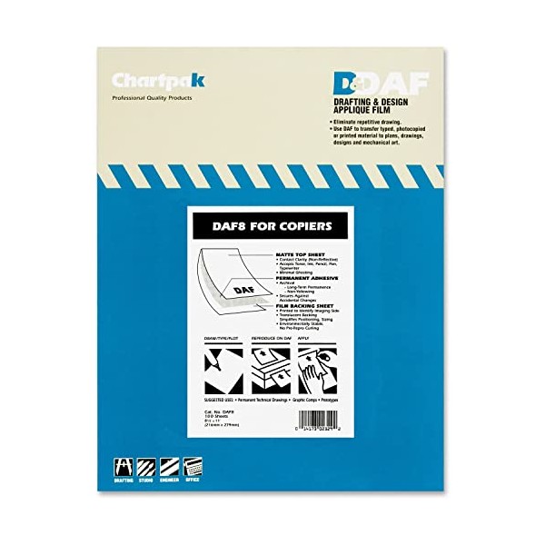 Chartpak DAF8 Drafting Film Permanent Matte 8-1/2-Inch x11-Inch 100/PK