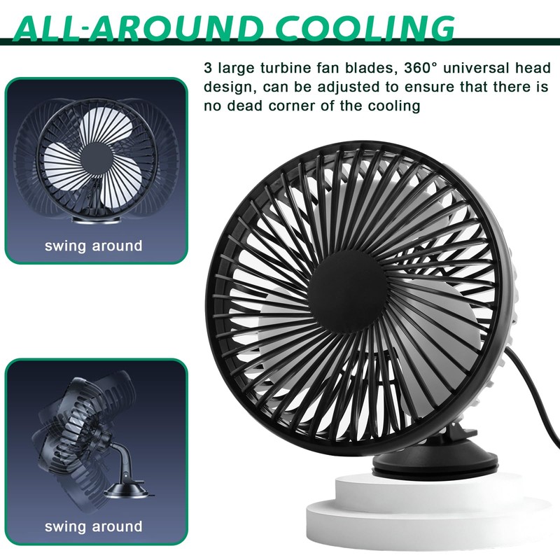 VBGURR USB Car Fan, Electric Auto Cooling Fan for Dashboard