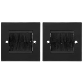 POFET 2 PCS Brush Wall Plate Cable Passthrough Wall Outlet, Wall Mounted Brush Faceplate, Single Gang Cable Access Strap, Tidy Cable Pass Through Insert (Black)