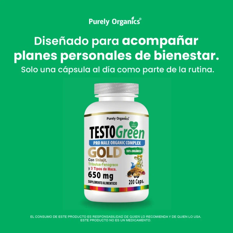 TestoGreen Gold | Pro Male Organic Complex | 200 Cápsulas