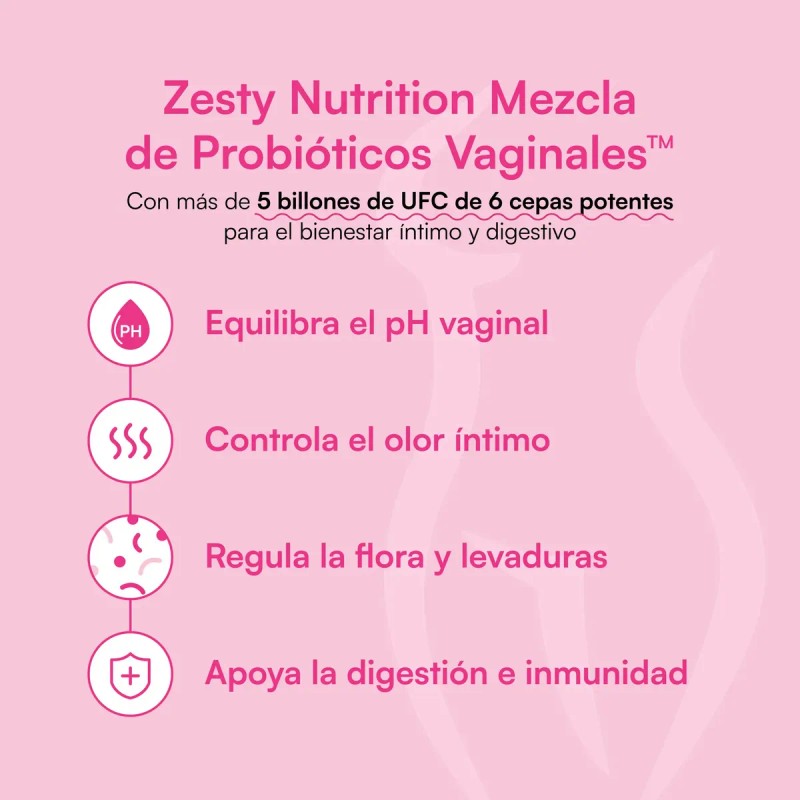 Zesty Probiótico Vaginal Equilibrado Flora Femenina Sabor