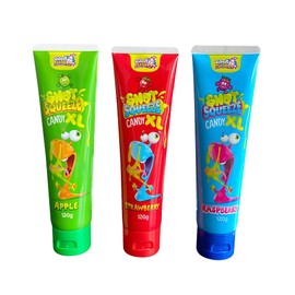 Snot Squeeze XL Pack of 3 - Candy Gel Giant Tubes (120 g per Tube) - Apple, Strawberry, Raspberry - Disgusting Fun Slime Candy with Screw Cap