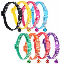 simarro 8 Pack Puppy Collars, Colorful Adjustable Kitten and Puppys Collars, 21-33cm Reflective Paw Print Collar with Bells, Soft Nylon Basic Pet Choker for Newborn Puppies, Pet Puppy Collar