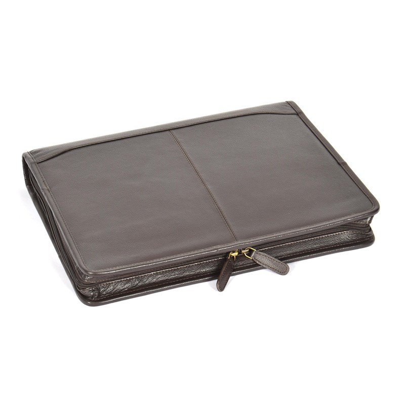 Luxury Real Leather Zip Around Folder File Detachable Metal Ring