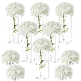 Geetery 6 Pcs Tall Acrylic Vase Wedding Centerpieces Clear Elegant Centerpiece Stand with Artificial Hydrangea Flowers for Wedding Party Table Home Decorations (20 Inch)