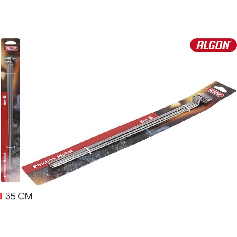 ALGON Pack of 6 Reusable Metal Skewers 35cm Heavy Duty