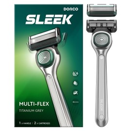 DORCO SLEEK Six Blade Razor System with Multi-Flex Technology, Precision Shaving Razor Handle, Includes 2 Cartridges
