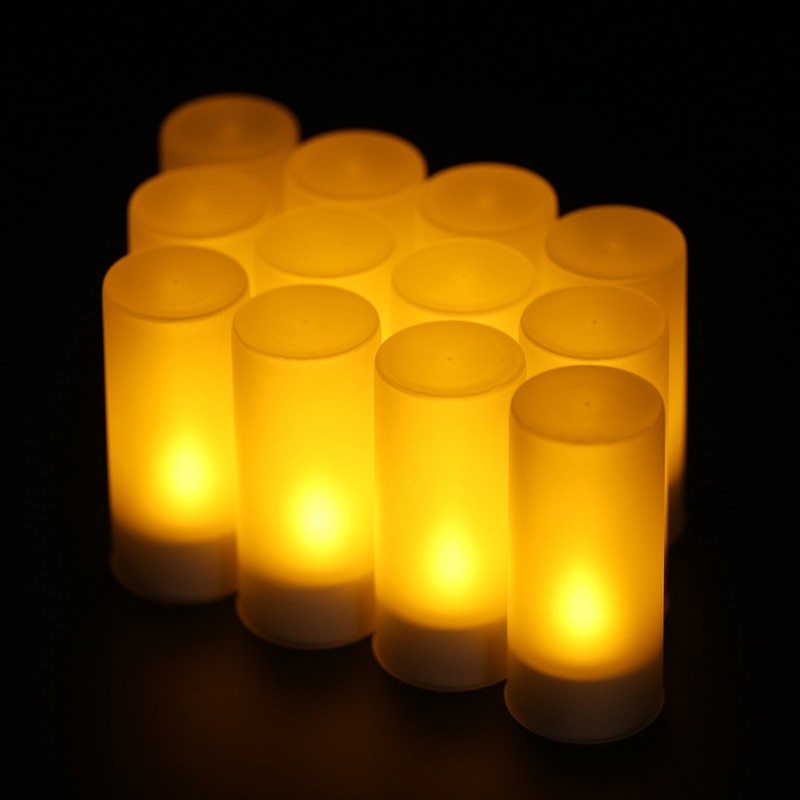 12pcs/set Rechargeable LED Flickering Flameless Candles Tealight Candles Lights with