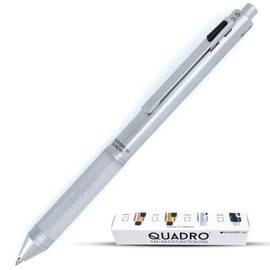 Monteverde USA Quadro 4-in-1 Multifunction Pen - Silver Finish - 3 Ballpoint Colors & Mechanical Pencil - Solid Brass Barrel with Knurled Grip - Refillable & Portable