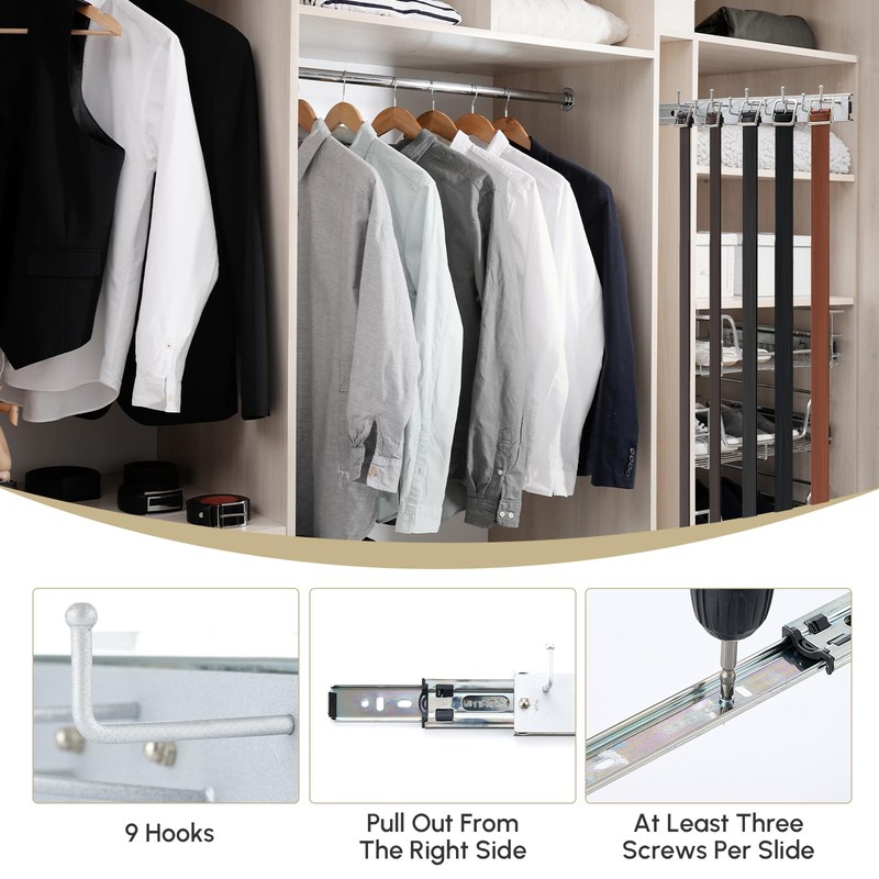 Blulu 2 Pcs 13.8'' Sliding Tie Rack Hangers for Closet,