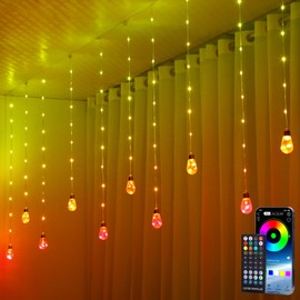 KepStars Wishing Ball Curtain Lights, 10ft x 3.5ft RGB LED Color Changing String Fairy Lights Curtain, Smart APP & IR Remote, 200+ Scene Modes for Bedroom Backdrop Indoor Outdoor Christmas Decorations