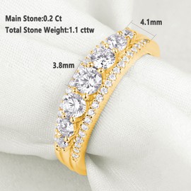 Newshe Eternity Ring Wedding Band for Women 925 Sterling Silver 1.13ct Round Yellow Gold AAAAA Cz Size 4.5
