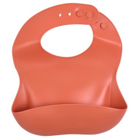 Three Little Tots Modern Silicone Baby Bib – Adjustable Fit Waterproof Catch Bibs ((Terracotta)