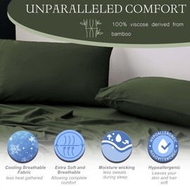 Viviland Cooling King Sheets, Bamboo Viscose with Elastic Corner Straps, Olive Green Cold Siky Sheet & Pillowcase Sets for Hot Sleepers