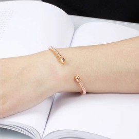KunBead Rose Gold Twisted Cable Stainless Steel Birthday Bracelet Love Bangle Cuff Adjustable Jewelry Bracelet for Granddaughter Auntie Friends