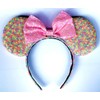 Rainbow Sequin Mouse Ears Headband with Pink Bow, 9.45 inch