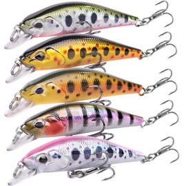 Contyu Mountain Stream Lures Trout Minnow Set of 5 Slow Sinking Suspend 50mm 3.4g 5 Colors Dirt Type (Color A, 5)