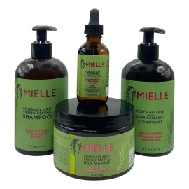 Set Fortalecedor De Menta Y Romero, 4 Piezas, Mielle Organic