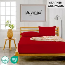 Buymax® Topper Fitted Sheet, 100% Cotton Jersey Bed Sheet for Box Spring Bed, for Mattresses Up to 12 cm High, 160 x 200 cm, Red