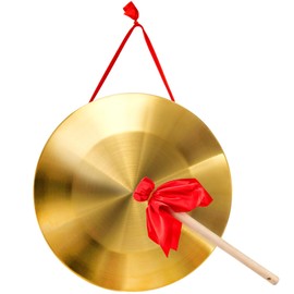 ZEAYEA ZEAYEA 12.6 inch Gong Instrument, Chinese Traditional Percussion Instrument Copper Gong with Beater and Red Hanging Ribbon for Celebration, Party, Festivals