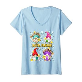 Womens Bath Please For Bubble Bath Lover With Funny Garden Gnomes V-Neck T-Shirt