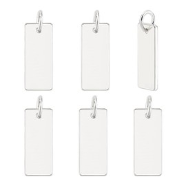 PH PandaHall Pack of 6 Blank Stamping Charms 925 Sterling Silver Rectangular Tags Pendant Small Blank Charms with Jump Rings for DIY Craft Bracelet Necklace Earrings Jewellery Making 12 x 5 mm,