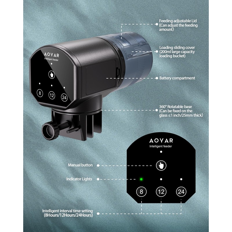 Automatic Fish Feeder Dispenser for Aquarium: 200ml Large Capacity Auto