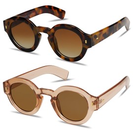 VANLINKER 2 Pack Vintage Round Polarized Sunglasses for Women Men Trendy Shades Retro Circle Sun Glasses VL9743 Tortoise/Transparent Brown