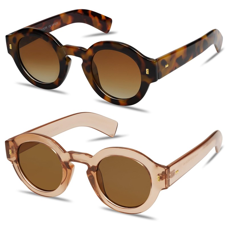 VANLINKER 2 Pack Vintage Round Polarized Sunglasses for Women Men