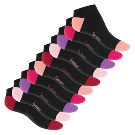Footstar Women's and Men's Trainer Socks (10 Pairs) with Contrasting Heel and Toe - Berry 47-50