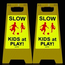 Juztec Children at Play Safety Signs For Street Kids at Play Signs For Street Slow Down Signs For Neighborhoods Kids Playing Reflective Caution Sign (2 Pack Yellow)