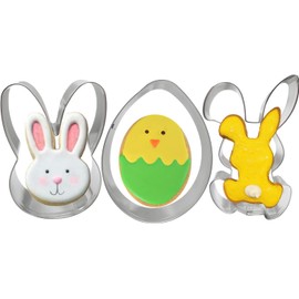 Pieces Easter Cookie Cutters, 3.54" 3.35" 3.2" Egg Cute Bunny Rabbite Shapes Cookie Cutters Stain Steel Sets Holiday Themed Party Supplies