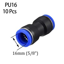 16mm Quick Fitting, 5/8” OD Push to Connect Pipe Tube Straight Fittings, Pneumatic Air Line Connector 10Pcs (PU16)