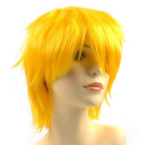 Yamel Anime Wig Yellow for Cosplay Party, Synthetic Layered Short Hair Wigs with Bangs, Pastel Wigs for Women Men Children