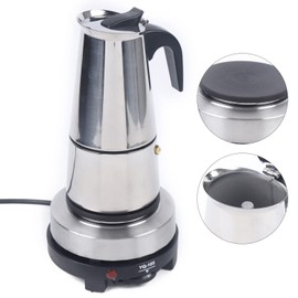 Xuthusman 200ml/300ml/450ml Mocha Coffee Pot+Electric Stove Espresso Coffee Maker Stainless Steel Stovetop Moka Pot,4/6/9cups (silver+black，300ml/6 Cups)