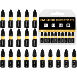 DAKCOS PH2 Bit, 25 mm Length, Pack of 20, S2 Steel, Pozidriv, Torx Screws (Size 25 mm), 1/4 Inch Hex Shank, Screwdriver Bit Set