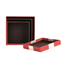 Emartbuy Set of 3 Rigid Square Gift Box, Red Box with Lid, Brown Interior and Satin Decorative Ribbon