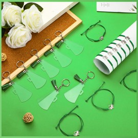 Sureio 48 Pcs Cheerleader Gifts 24 Cheer Bracelets 24 Cheer Keychain for Cheer Team Backpack Purse Party Favors Cheerleading Accessories Bulk for Cheer Team(Green,tassel)