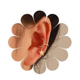 Cimenexe Bohemian Crystal Moon Star Cuff Earring Gold Star Drop Cartilage Earring CZ Paved Crescent Moon Cuff Earrings Moon Star Cuff Wrap Earring Jewellery for Women, Zinc, No Gemstone