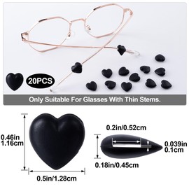 HINZIC 10 Pairs Heart Eyeglasses Ear Grips Soft Silicone Retainers Behind The Ear Hooks Anti-Slip Holder Eyeglasses Stopper for Sunglasses, Reading Glasses Women Men (Black)