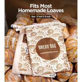 2 Pack Reusable Beeswax Bread Bags for Homemade Bread, Cotton Sourdough Bags with Beeswax Lining For Keeping Fresh